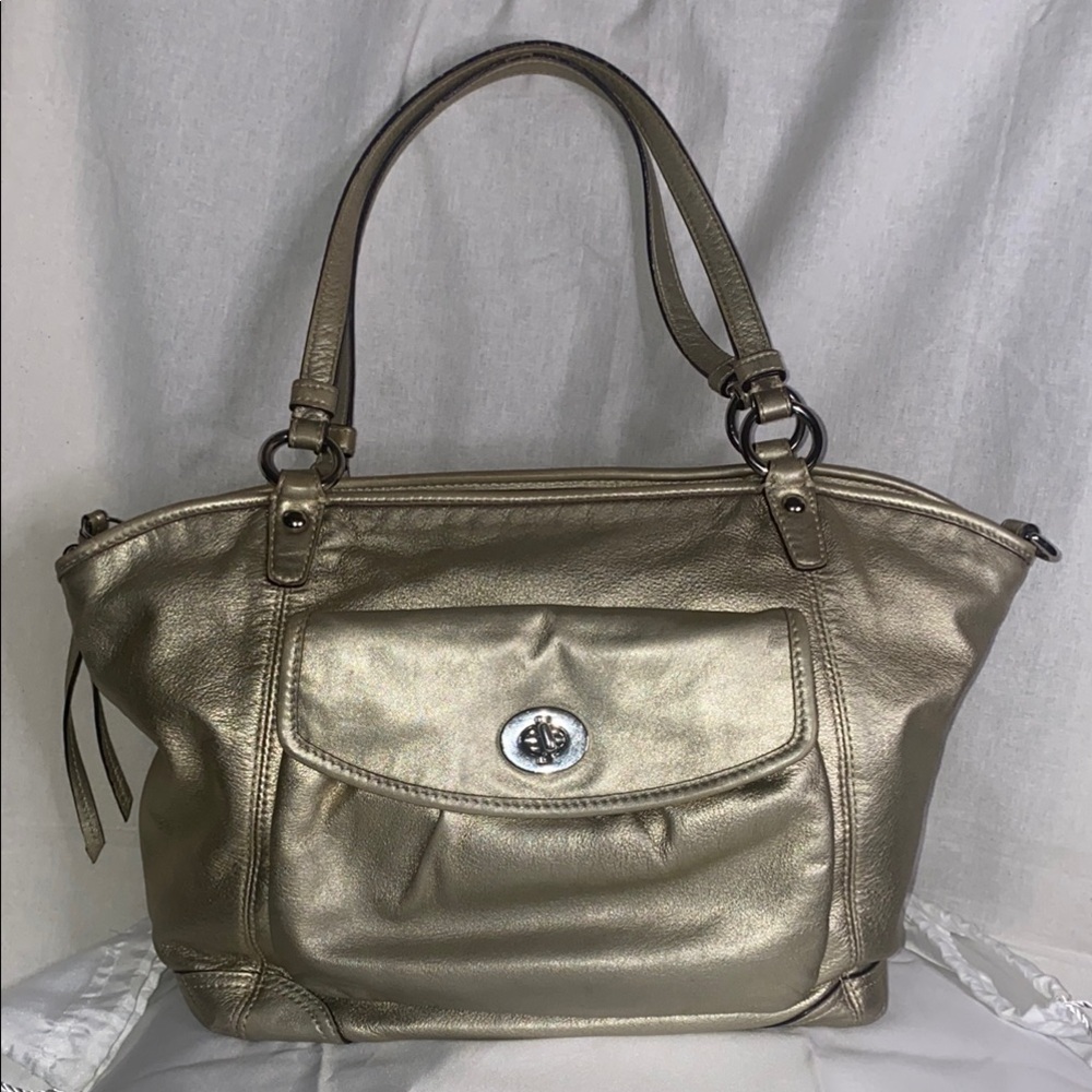 Coach Metallic Gold Leah Tote - Picture 2 of 16
